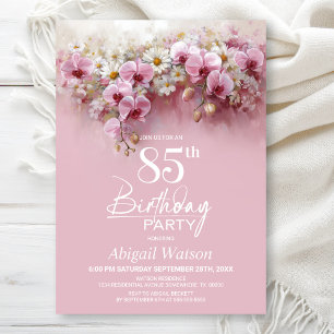 Pink Orchid Floral 85th Birthday Party Invitation