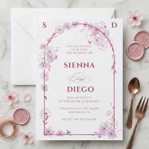 Pink Orchid Floral Arch Elegant Modern Wedding  Invitation