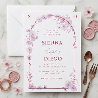 Pink Orchid Floral Arch Elegant Modern Wedding Invitation