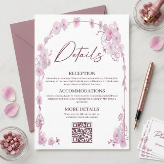 Pink Orchid Floral Arch Elegant Wedding Enclosure Card
