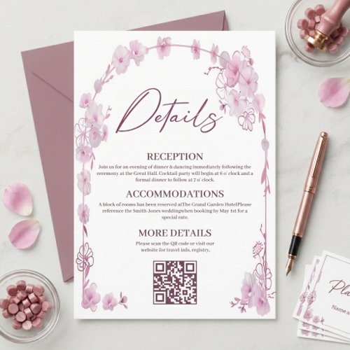 Pink Orchid Floral Arch Elegant Wedding Enclosure Card