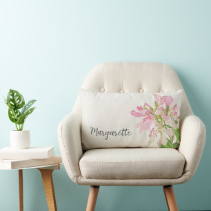 Pink Orchid Floral Design – Elegant Botanical Art Lumbar Pillow