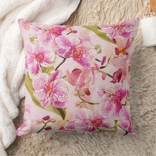 pink orchid floral pattern throw pillow