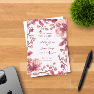 Pink Orchid Floral Romantic Wedding Invitation
