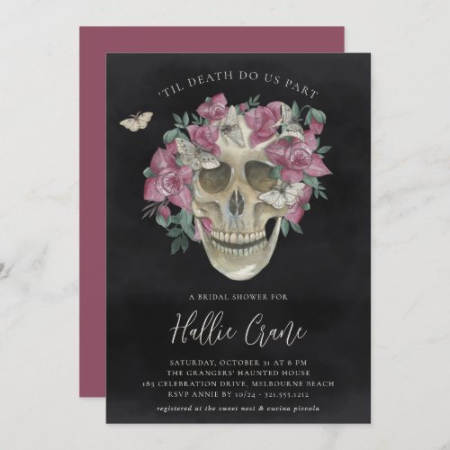 Pink Orchid Floral Skull Halloween Bridal Shower Invitation
