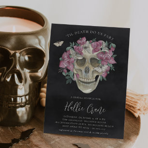 Pink Orchid Floral Skull Halloween Bridal Shower Invitation