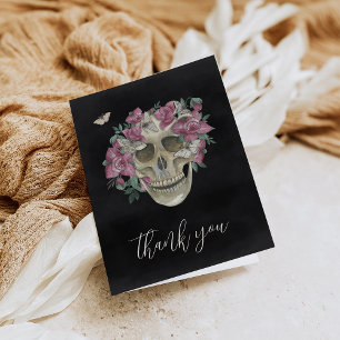 Pink Orchid Floral Skull Letterpress Thank You Card