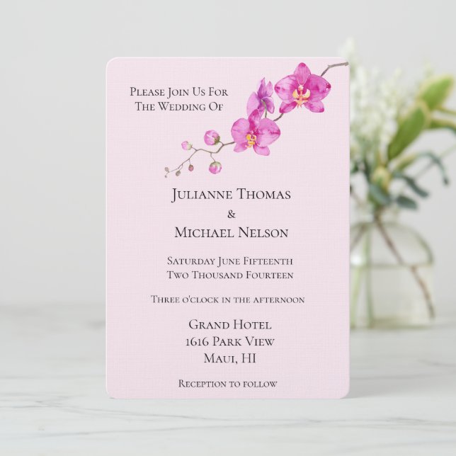 Pink Orchid Floral Wedding Invitation (Standing Front)