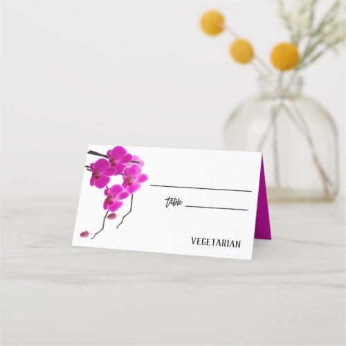 Pink Orchid Floral Wedding Meal Choice Place Card