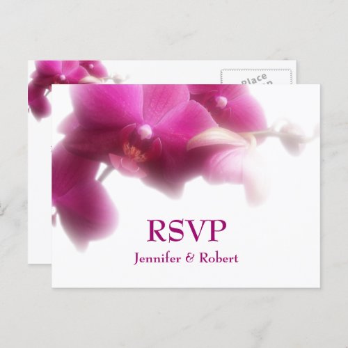 Pink Orchid Floral Wedding RSVP Invitation Postcard