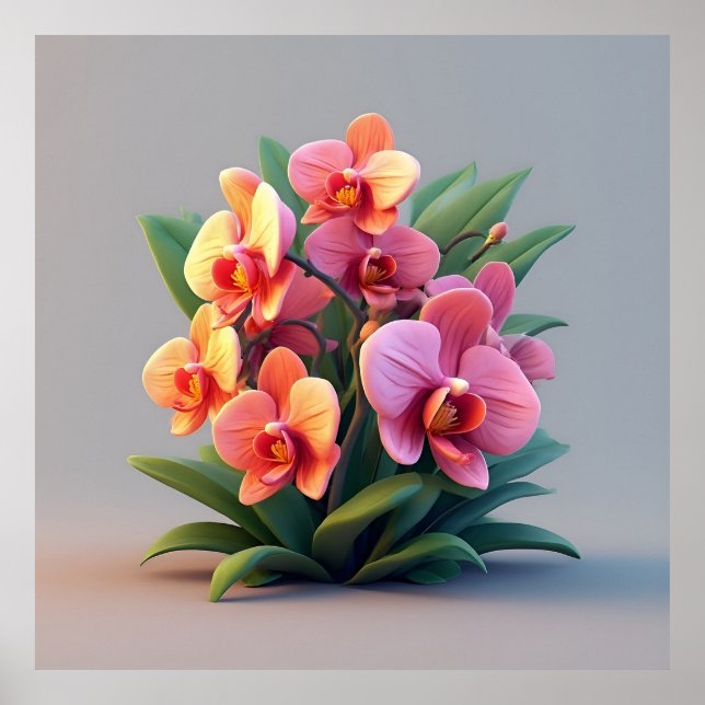 Pink Orchid Flower Arrangement Poster (Front)