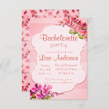 Pink Orchid Flower Bachelorette Party Invitation by VBleshka at Zazzle