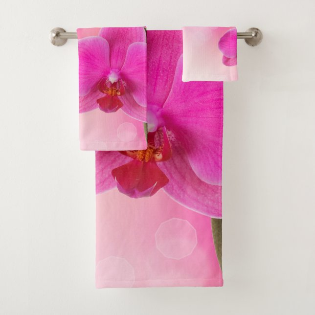 Pink Orchid Flower Bath Towel Set (Insitu)