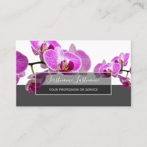 Pink orchid flower blossoms elegant gray rectangle business card