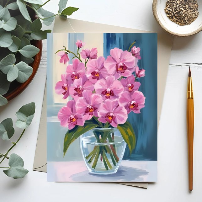 Pink Orchid Flower Bouquet Watercolor Postcard (Creator Uploaded)