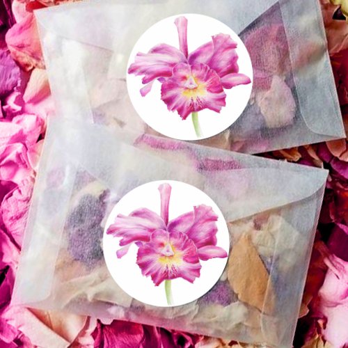 Pink orchid flower watercolor art sticker