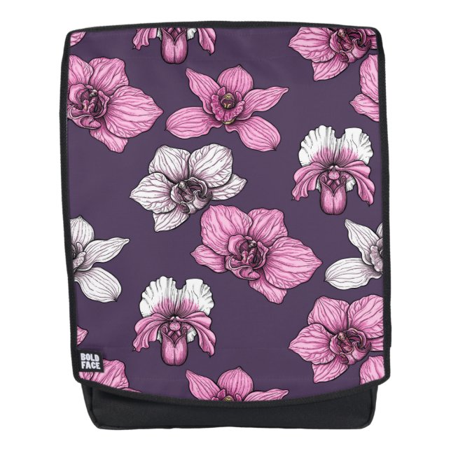 Pink orchid flowers backpack (Front)