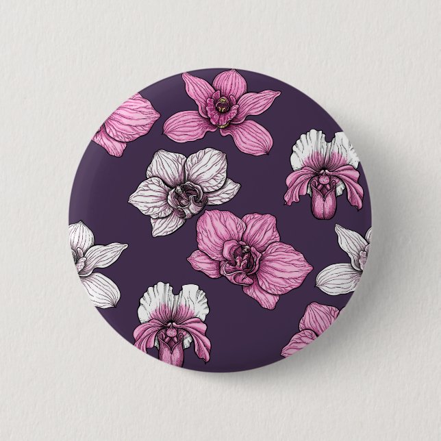 Pink orchid flowers button (Front)