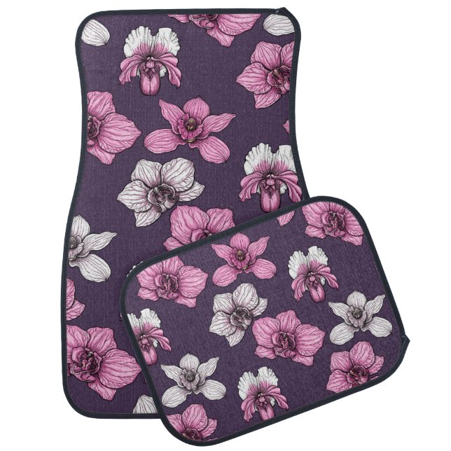 Pink orchid flowers car floor mat (Set)