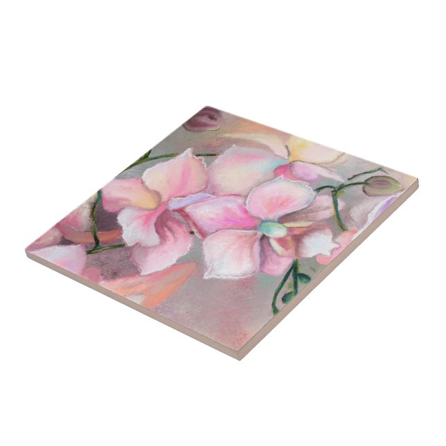 Pink Orchid Flowers Ceramic Tile (Side)