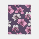 Pink orchid flowers fleece blanket