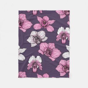 Pink orchid flowers fleece blanket