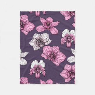 Pink orchid flowers fleece blanket