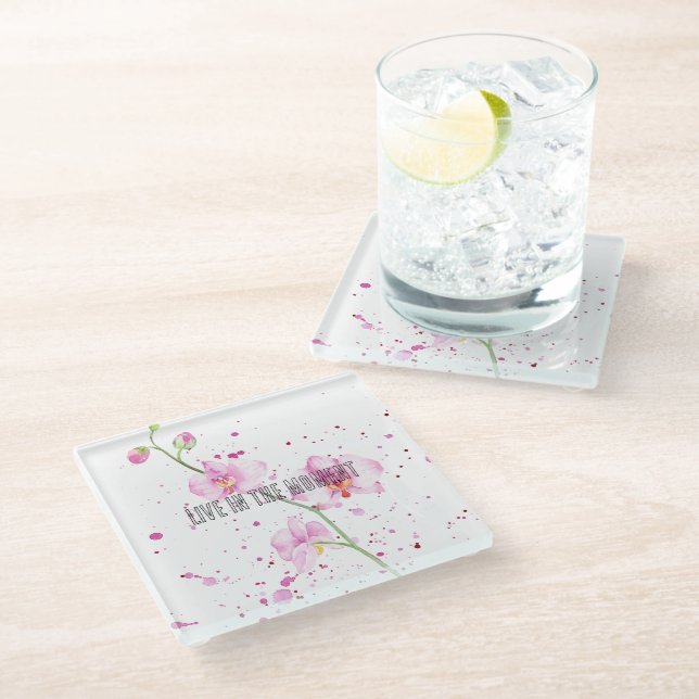 Pink Orchid Flowers Glass Coaster (Angled)