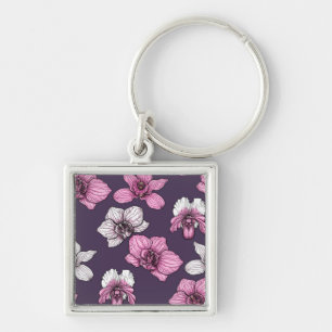 Pink orchid flowers keychain
