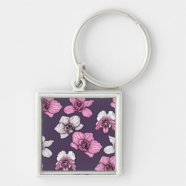Pink orchid flowers keychain (Front)