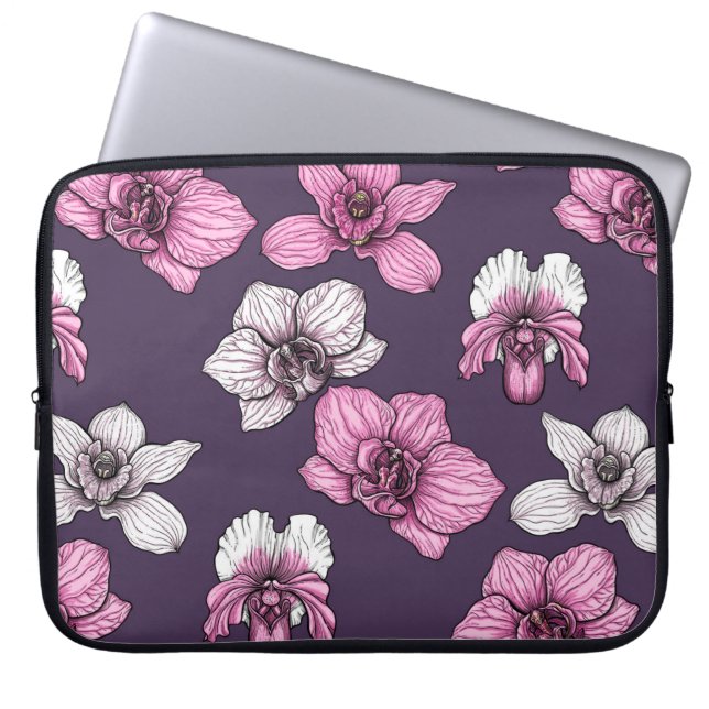 Pink orchid flowers laptop sleeve (Front)