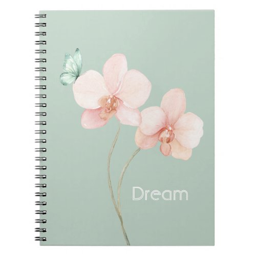 Pink Orchid Flowers Mint Butterfly Dream Notebook