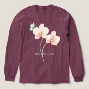 Pink Orchid Flowers Mint Green Butterfly Tri-Blend Shirt