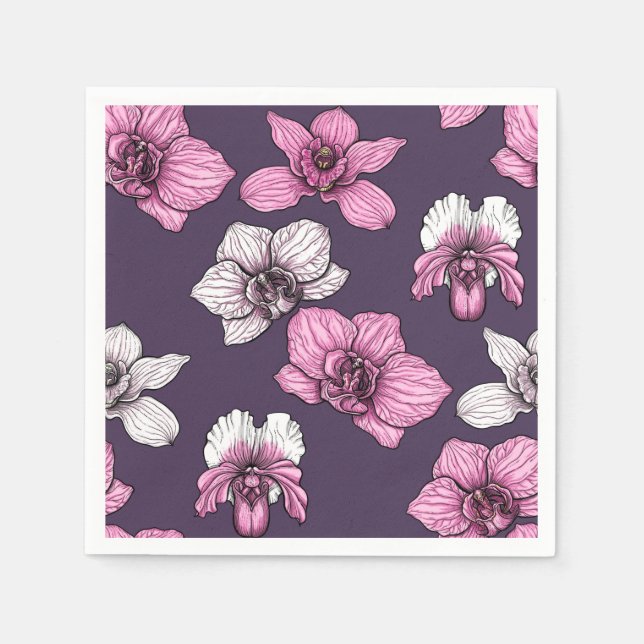 Pink orchid flowers napkins (Front)