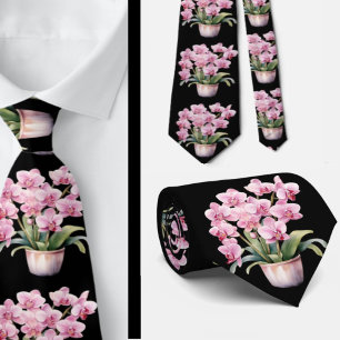 Pink Orchid Flowers Neck Tie