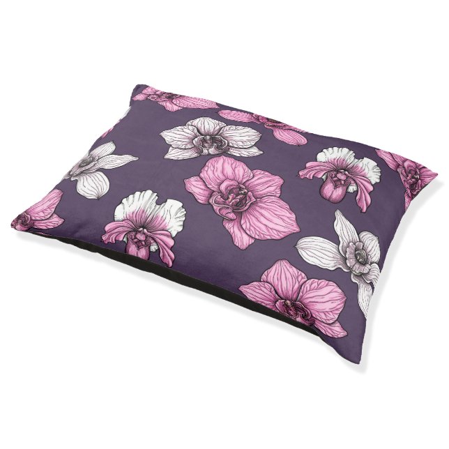 Pink orchid flowers pet bed (Angled)