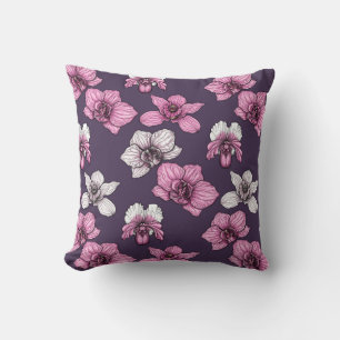 Pink orchid flowers throw pillow