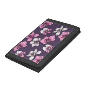 Pink orchid flowers trifold wallet