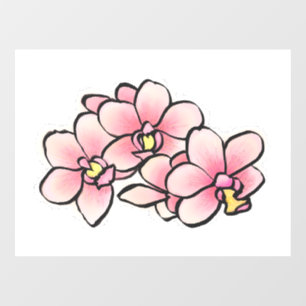 Pink Orchid Flowers Watercolor Design Window Cling