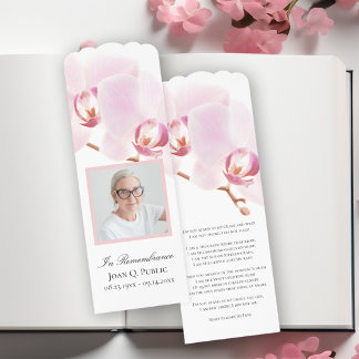 Pink Orchid Flowers White Funeral Memorial Prayer  Bookmarks