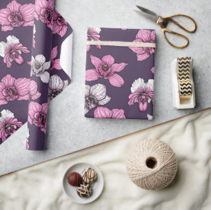 Pink orchid flowers wrapping paper