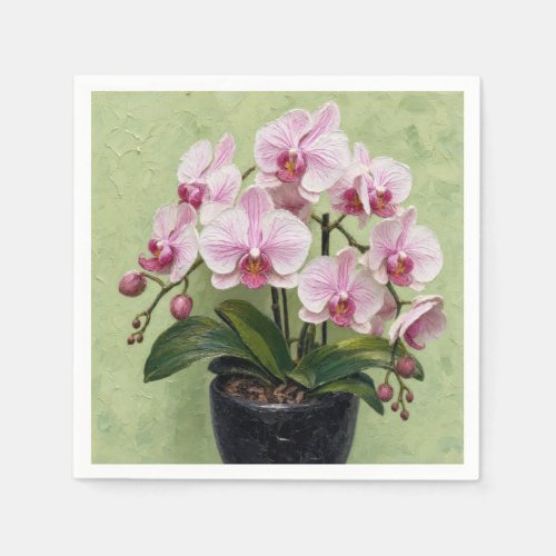 Pink Orchid Impasto Artwork Napkins