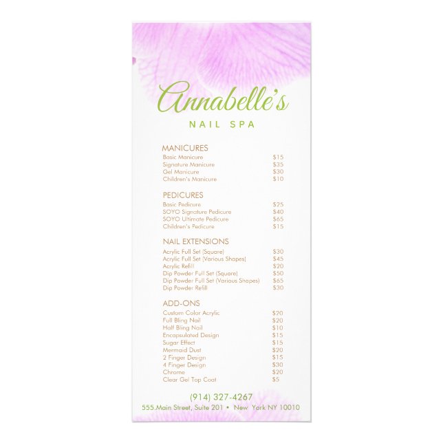 Pink Orchid Nail Salon Spa Price List Service Menu (Front)
