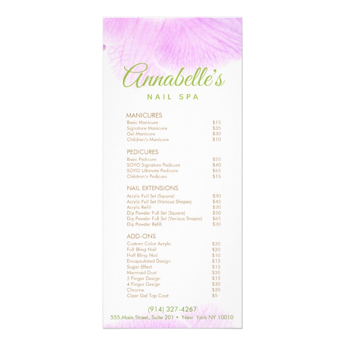Pink Orchid Nail Salon Spa Price List Service Menu Zazzle Com