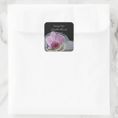 Pink Orchid on Black Wedding Thank You Favor Tag