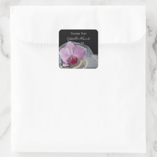 Pink Orchid on Black Wedding Thank You Favor Tag
