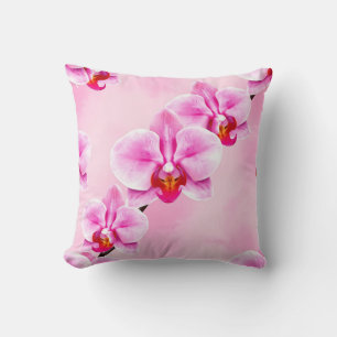Pink Orchid Pattern Tropical Floral Soft Pastel Throw Pillow