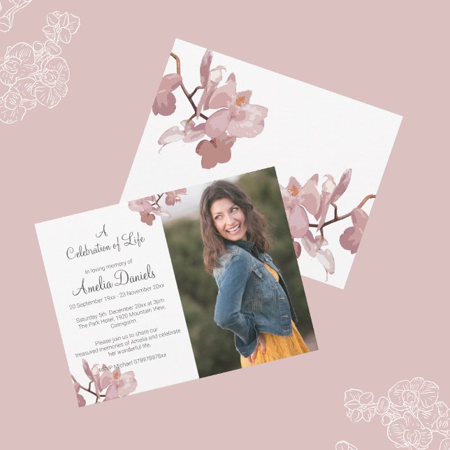 Pink Orchid Photo Celebration of Life Card (Creator Uploaded)