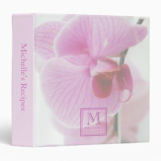 Pink Orchid Photo Monogrammed Recipes 3 Ring Binder