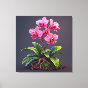 Pink Orchid Plant With Green Leaves Canvas Print